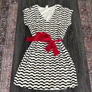 Black and White Dress with Red Belt